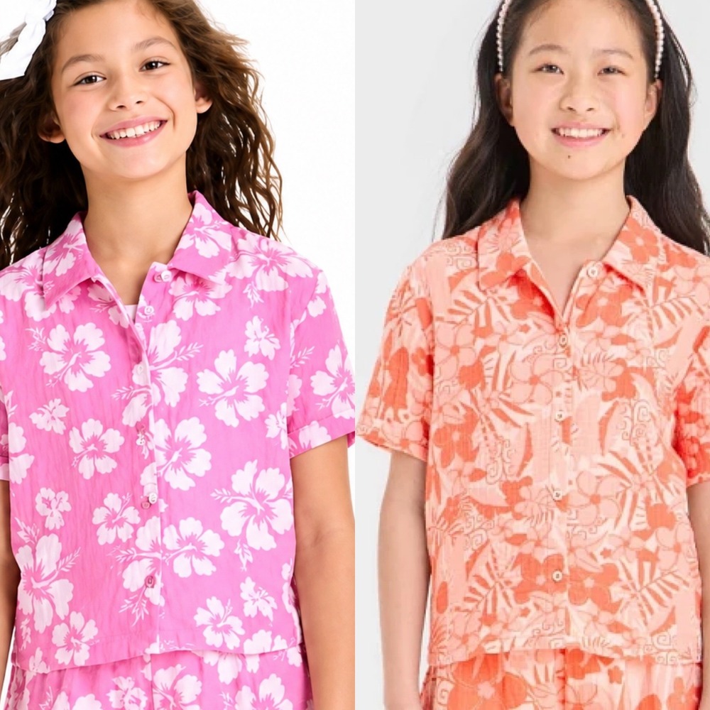 Lot of 2 Disney Girls Moana & Minnie Mouse Cotton Gauze Button Down Shirt Medium